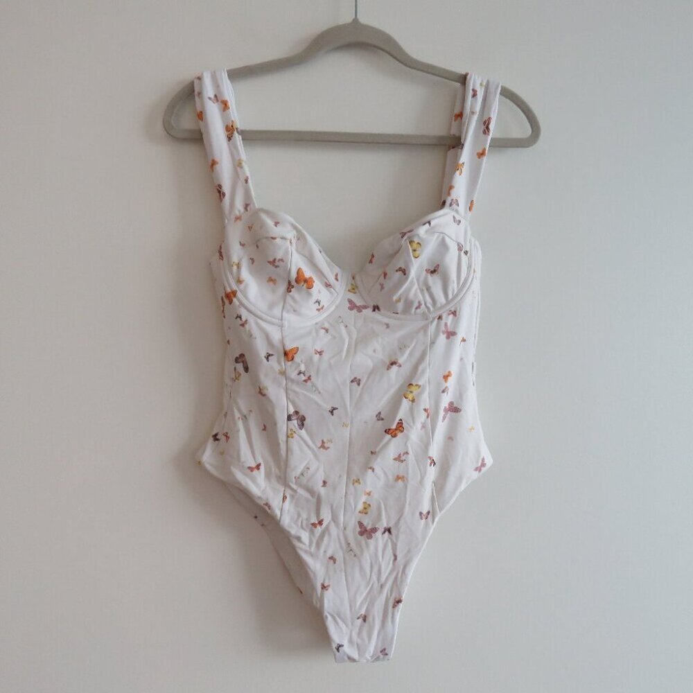 WEWOREWHAT Vintage Danielle One Piece Swimsuit White Butterfly Print - Size M - Picture 2 of 15